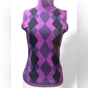 Banana Republic Y2K preppy Argyle 100% Merino Wool Turtleneck Sweater Vest Med.
